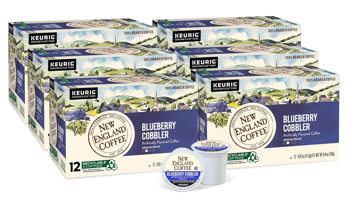 New England Coffee Blueberry Cobbler, Medium Roast Single Serve K-Cup Pods, 12 count Box,   Pack of 6